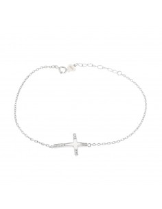 Bracciale con croce semi zirconata bianca centrale in argento 925 placcato oro bianco