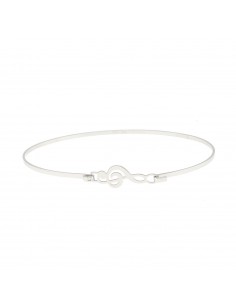 Bracciale rigido con chiave di violino centrale in argento 925 placcato oro bianco