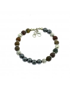 Bracciale in sfera di ematite e bronzite con sfere inetersiate in metallo